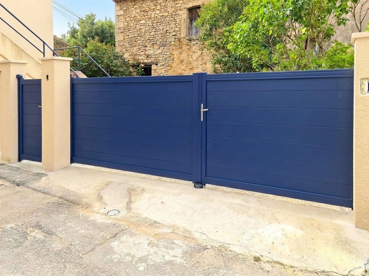Portail gris moderne en aluminium fermé par la banlieue garden door house