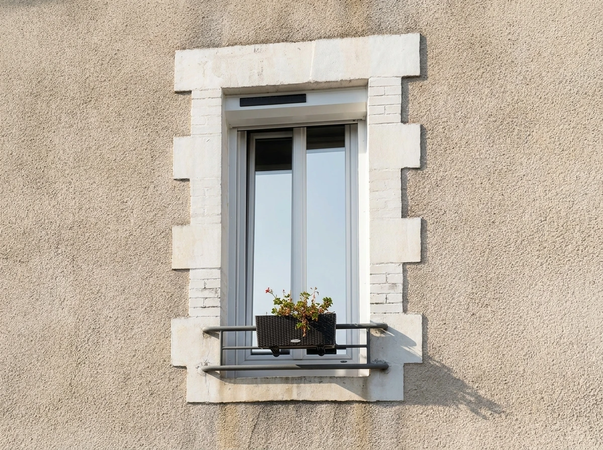 Photo d'une belle fenêtre en bois et en verre avec grille en fer